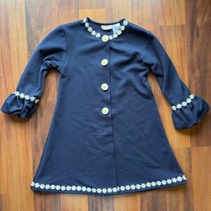 Blueberi Boulevard Girls Navy Blue Daisy Floral Bell Sleeve Dress TJB31179 6/6X